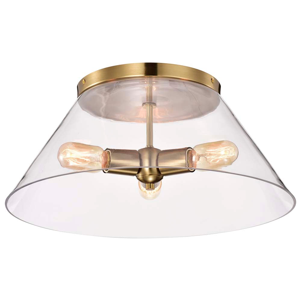 Dover 3-Light Large Flush Mount Vintage Brass with Clear Glass