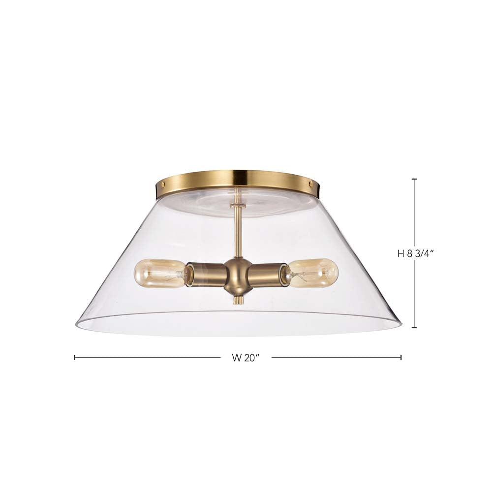 Dover 3-Light Large Flush Mount Vintage Brass with Clear Glass