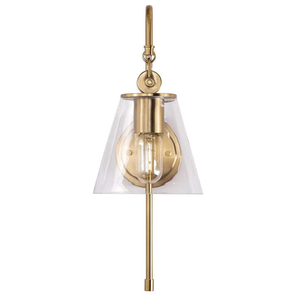 Dover 1-Light Wall Sconce Vintage Brass with Clear Glass