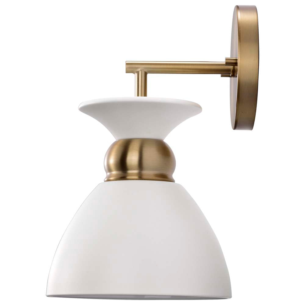 Perkins 1-Light Wall Sconce Matte White with Burnished Brass
