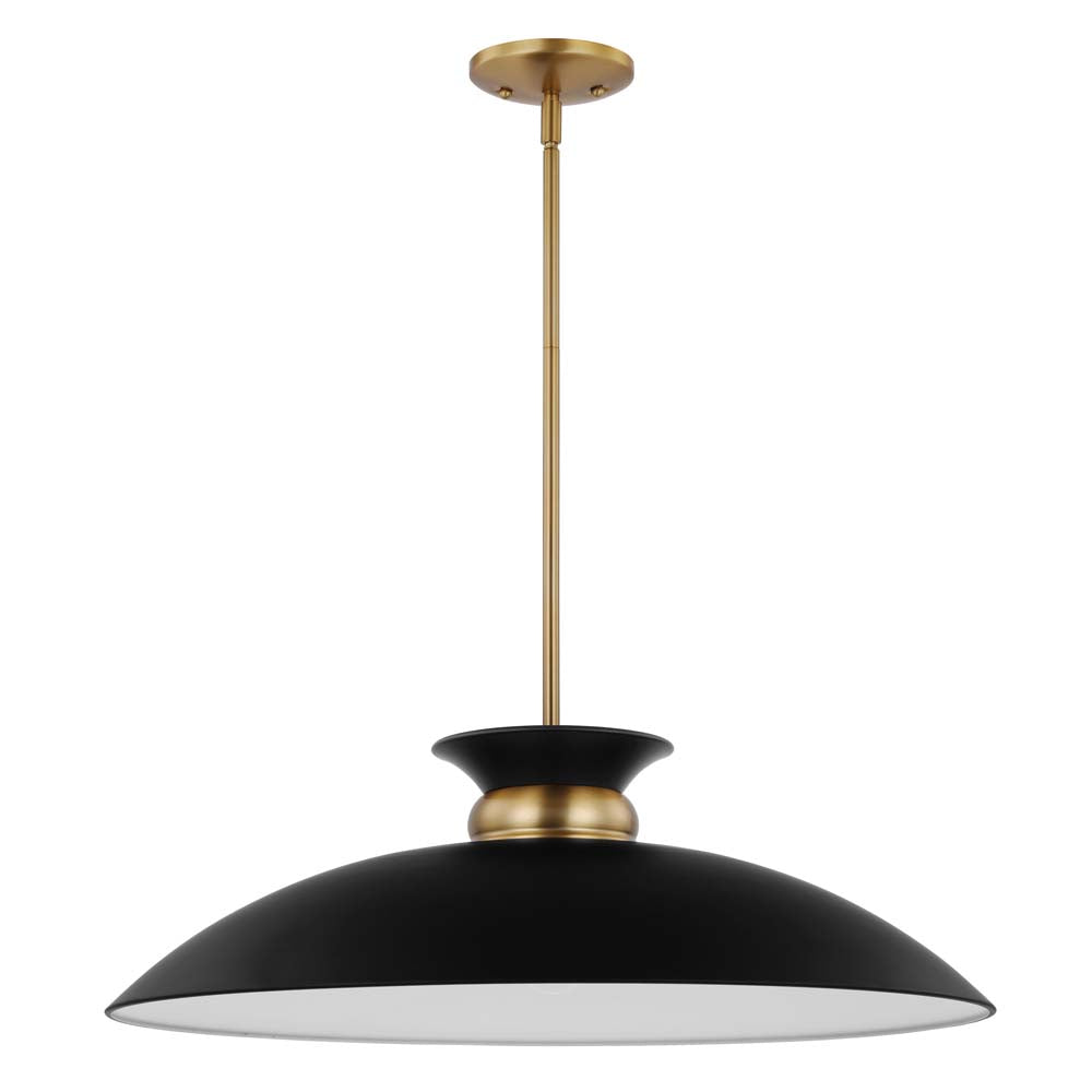 Perkins 1-Light Large Pendant Matte Black with Burnished Brass