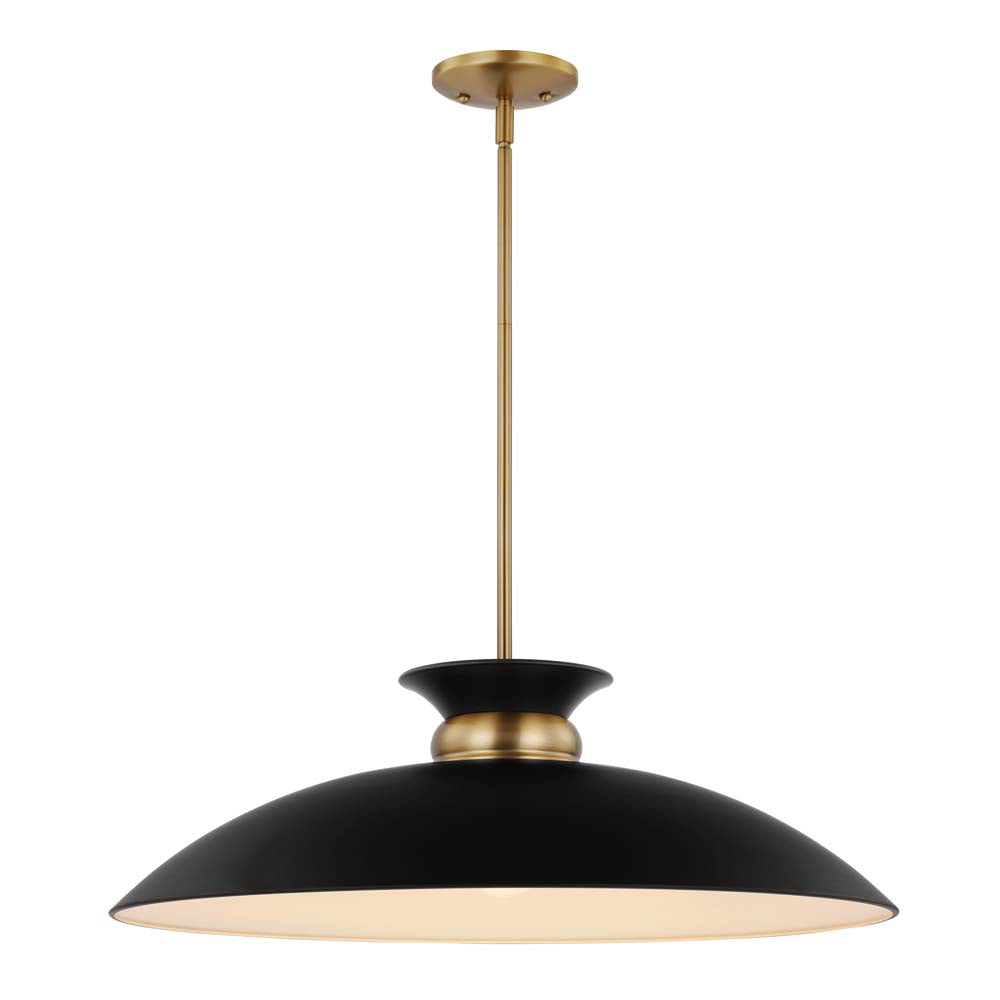 Perkins 1-Light Large Pendant Matte Black with Burnished Brass