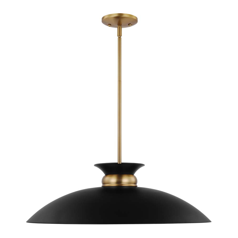 Perkins 1-Light Large Pendant Matte Black with Burnished Brass