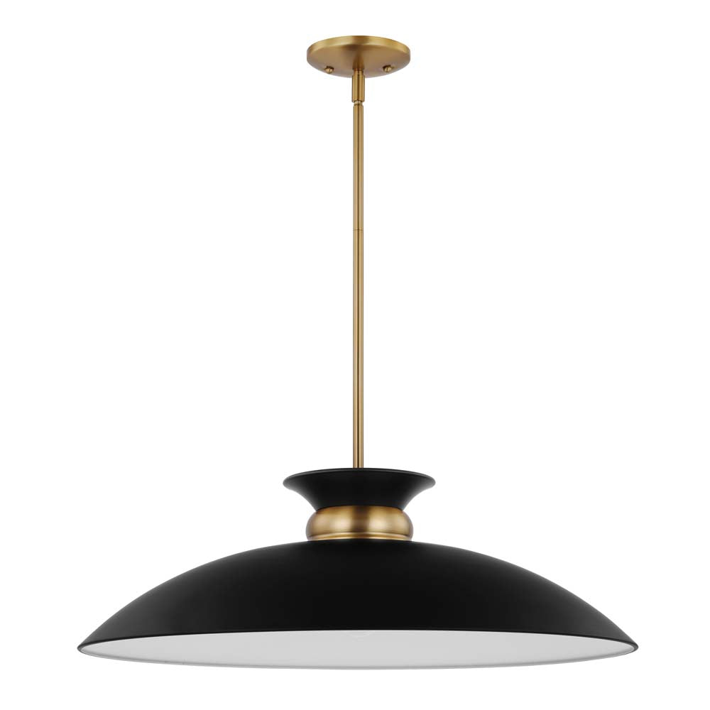 Perkins 1-Light Large Pendant Matte Black with Burnished Brass