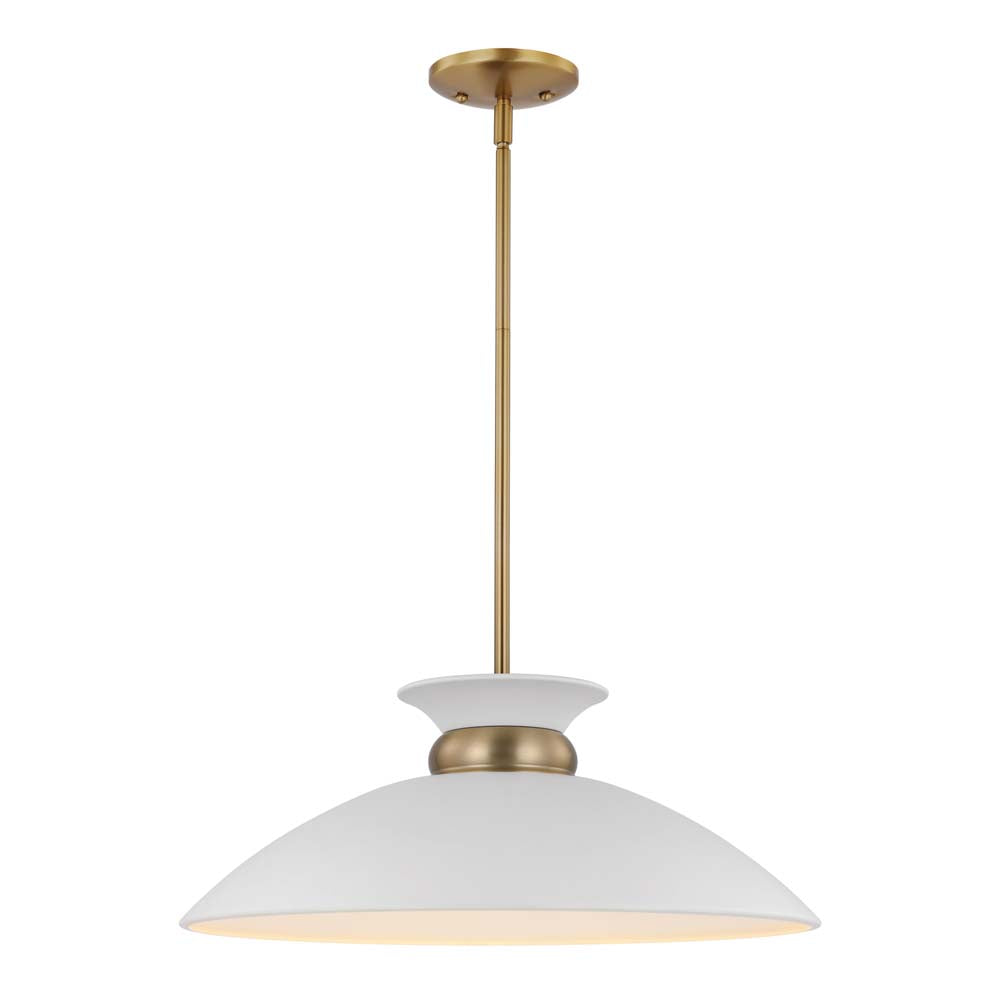 Perkins 1-Light Medium Pendant Matte White with Burnished Brass
