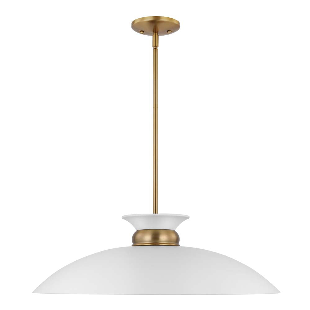 Perkins 1-Light Large Pendant Matte White with Burnished Brass