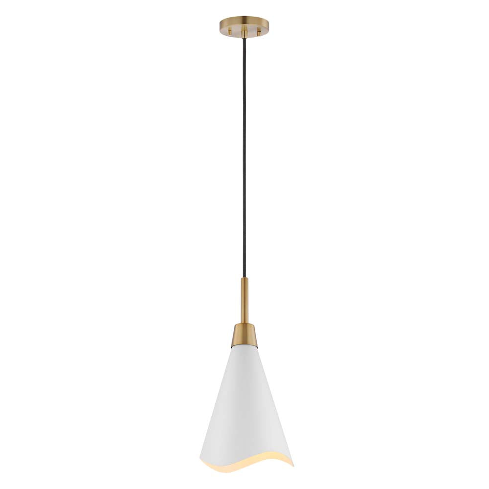 Tango 1-Light Small Pendant Matte White with Burnished Brass