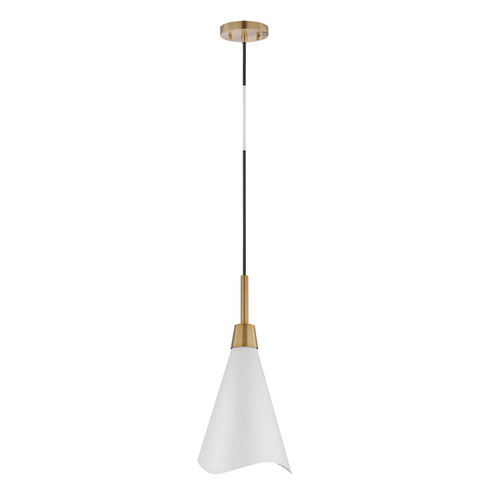 Tango 1-Light Small Pendant Matte White with Burnished Brass