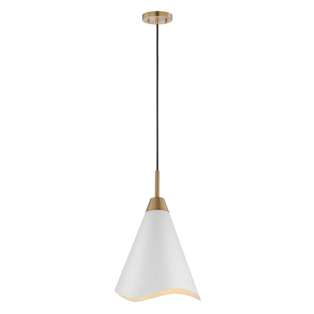 Tango 1-Light Medium Pendant Matte White with Burnished Brass