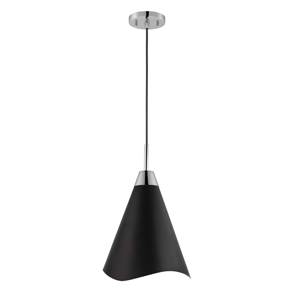 Tango 1-Light Medium Pendant Matte Black with Polished Nickel