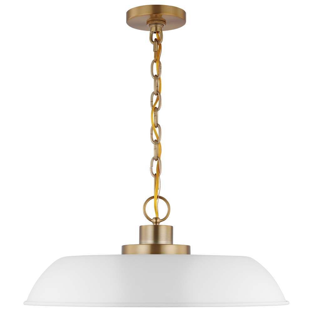 Colony 1-Light Medium Pendant Matte White with Burnished Brass