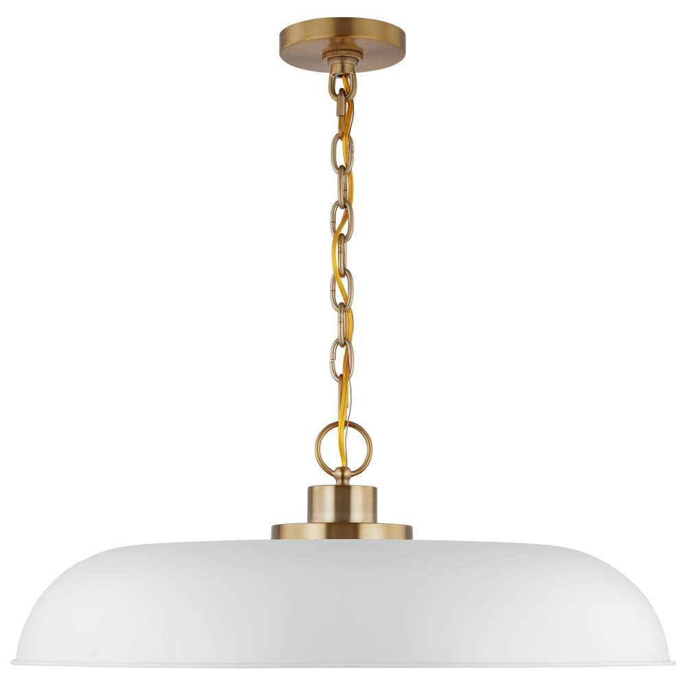 Colony 1-Light Large Pendant Matte White with Burnished Brass