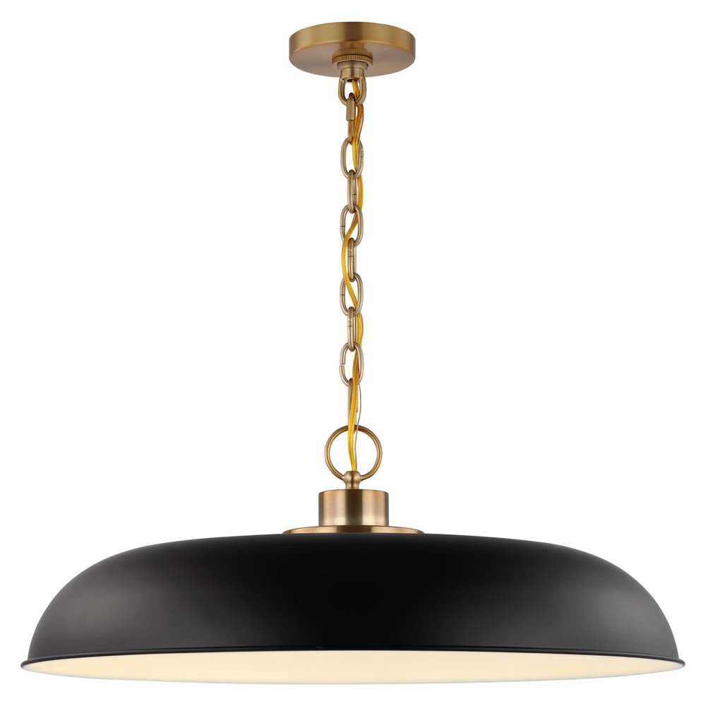 Colony 1-Light Large Pendant Matte Black with Burnished Brass