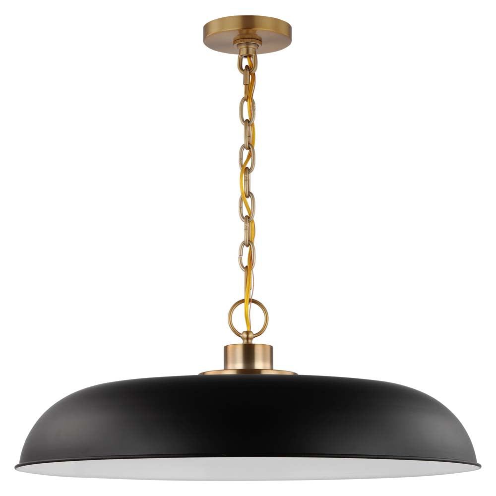Colony 1-Light Large Pendant Matte Black with Burnished Brass