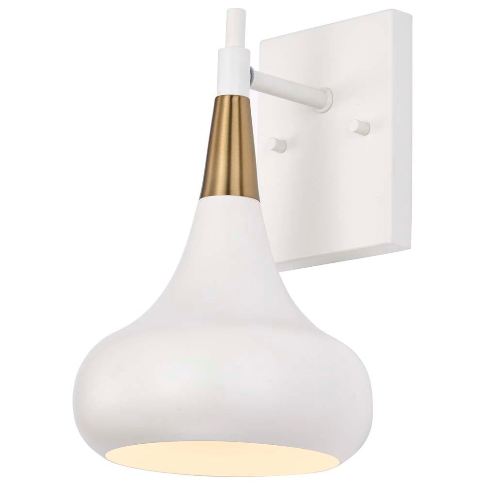 Phoenix 1-Light Wall Sconce Matte White with Burnished Brass