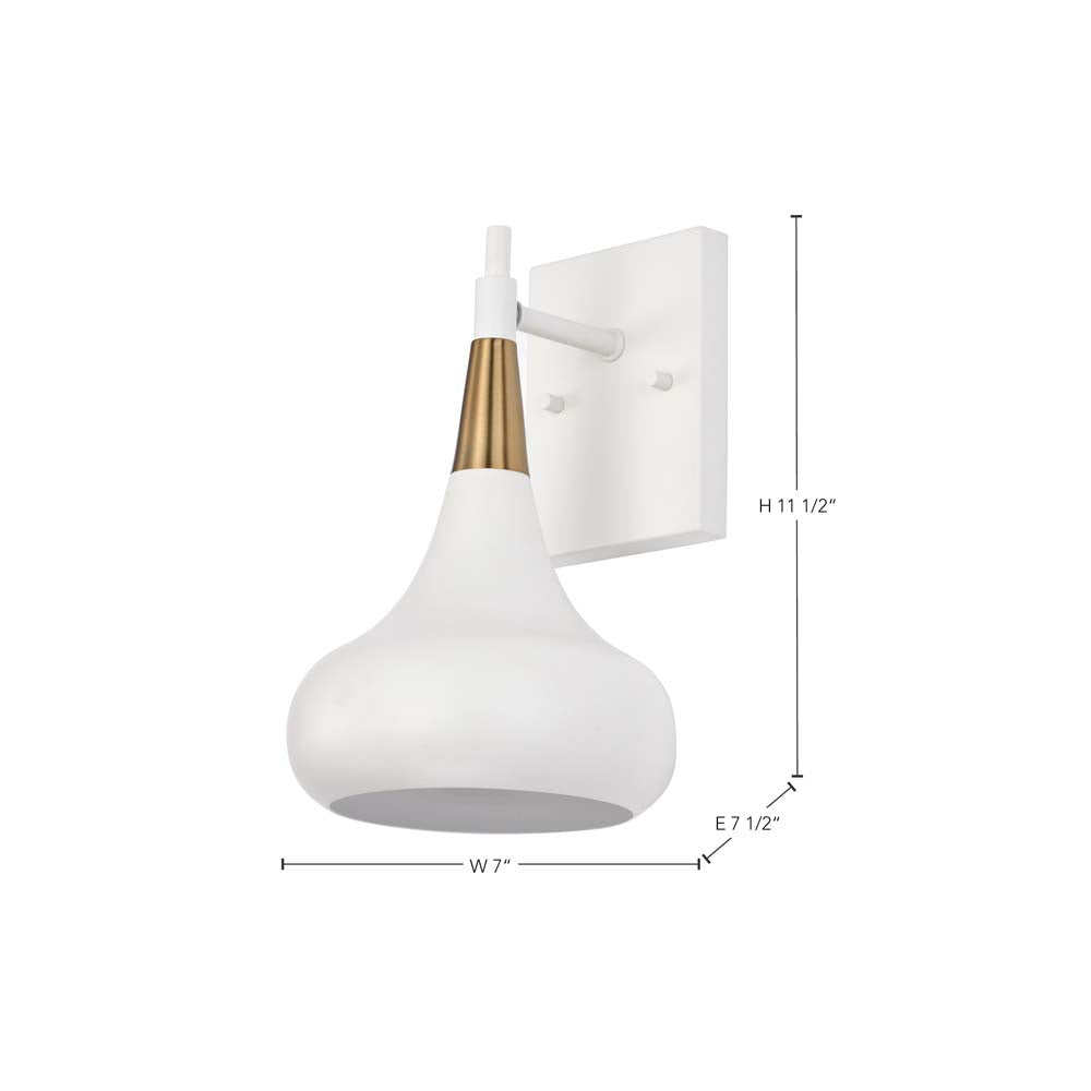 Phoenix 1-Light Wall Sconce Matte White with Burnished Brass