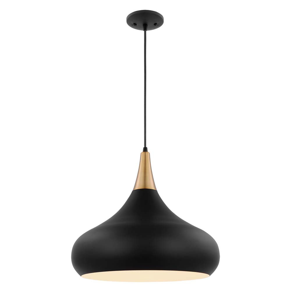 Phoenix 1-Light Large Pendant Matte Black with Burnished Brass