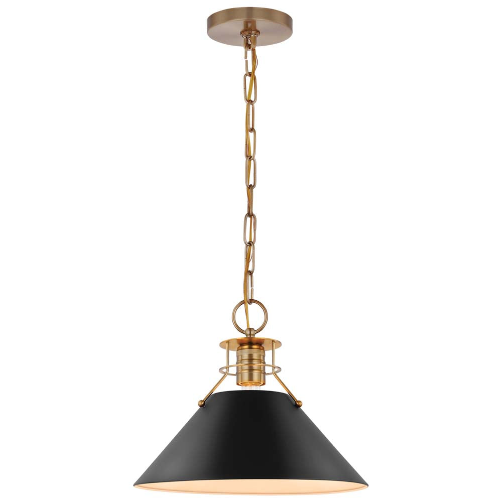 Outpost 1-Light Medium Pendant Matte Black with Burnished Brass