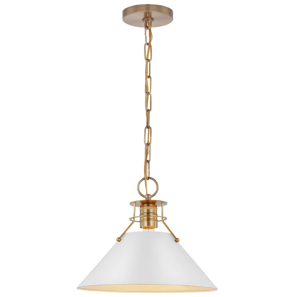 Outpost 1-Light Medium Pendant Matte White with Burnished Brass