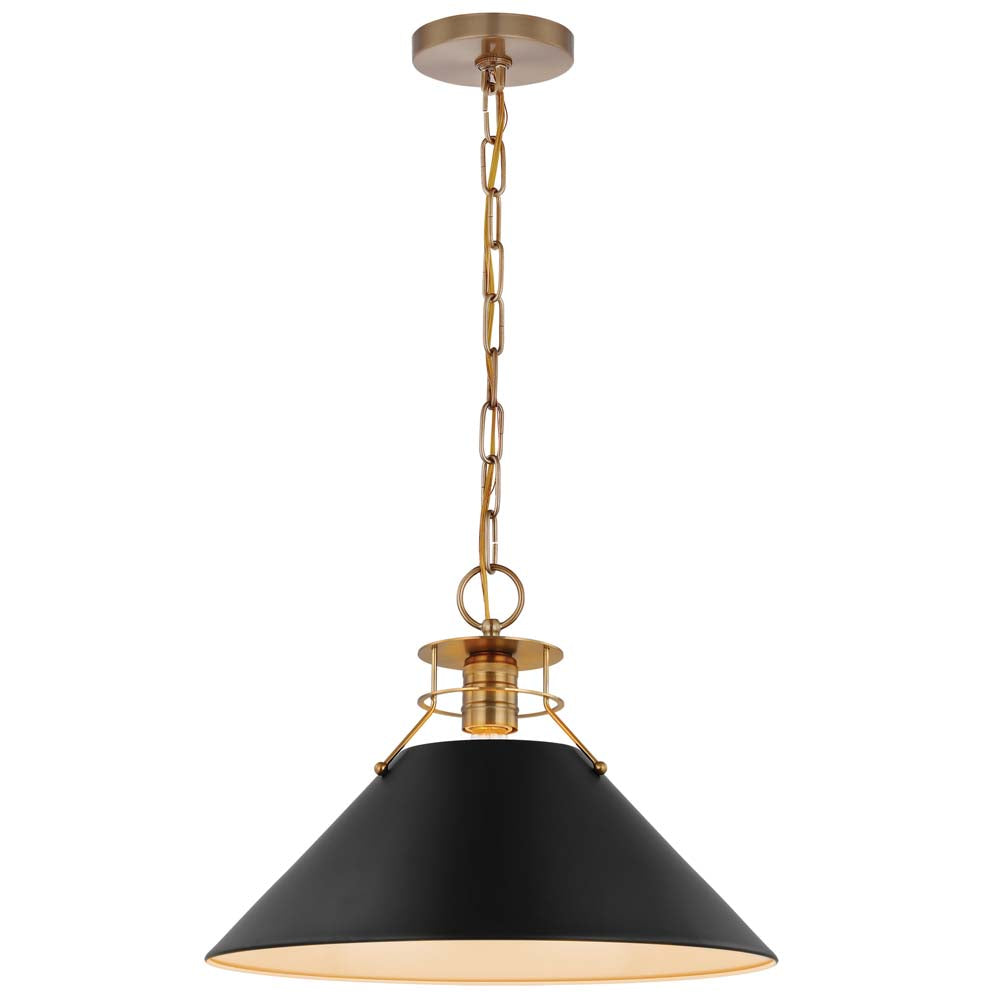 Outpost 1-Light Large Pendant Matte Black with Burnished Brass