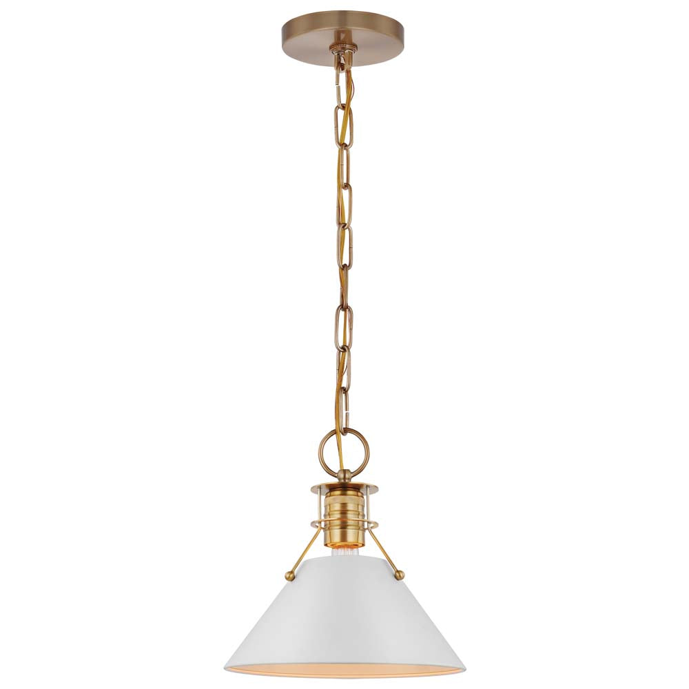 Outpost 1-Light Large Pendant Matte White with Burnished Brass