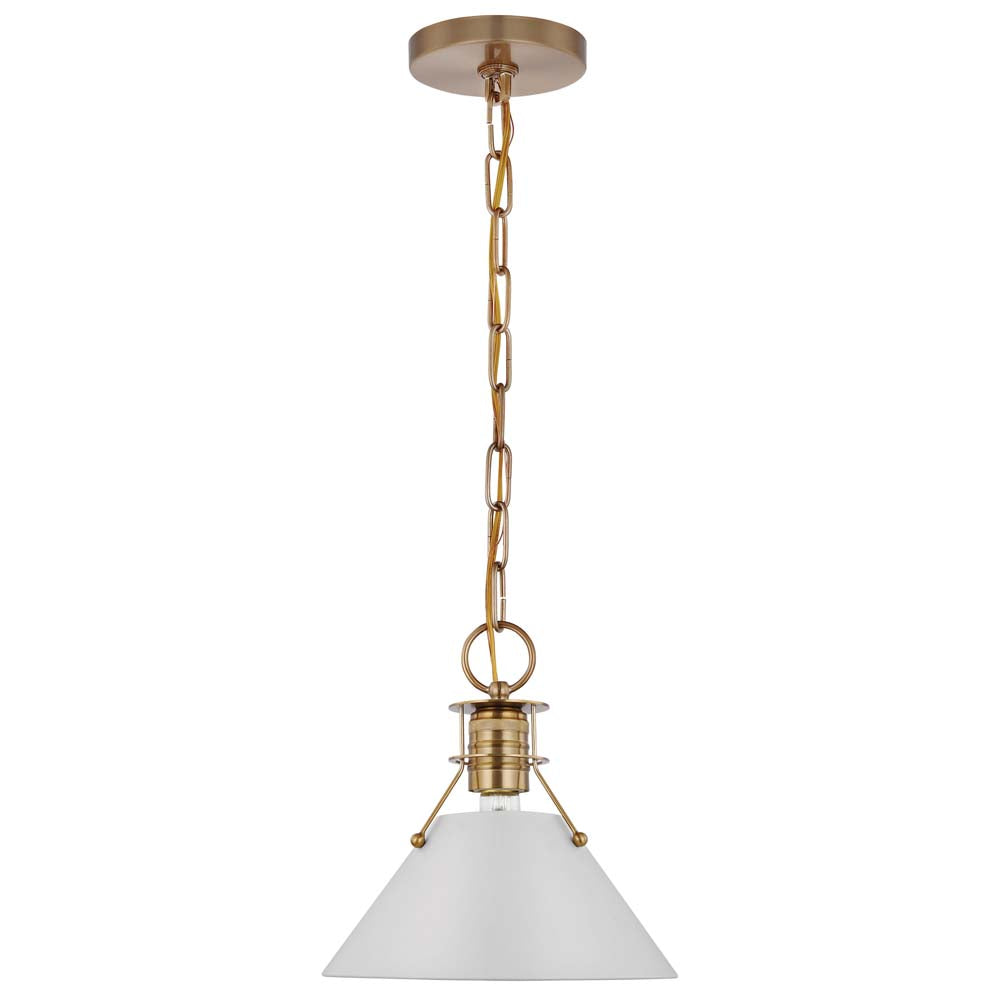 Outpost 1-Light Large Pendant Matte White with Burnished Brass