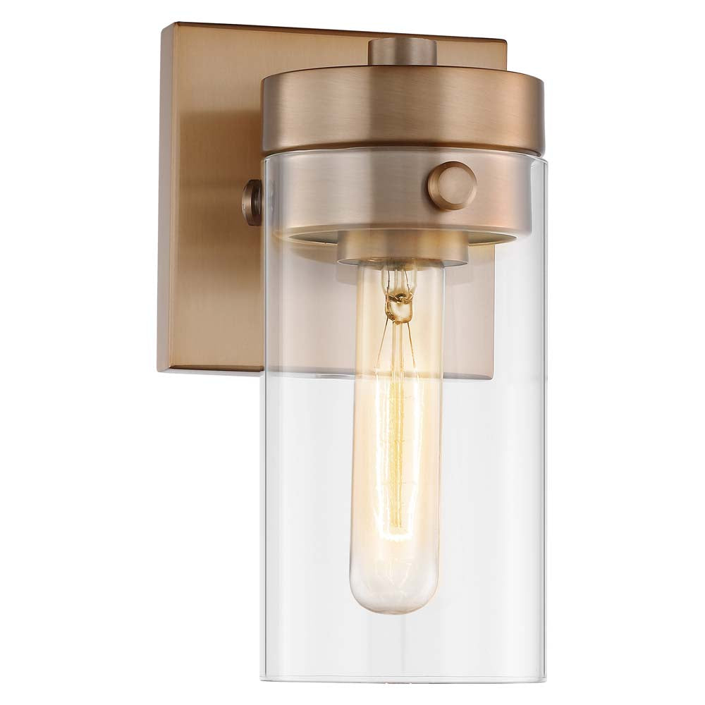 Intersection 1-Light Vanity Burnished Brass with Clear Glass