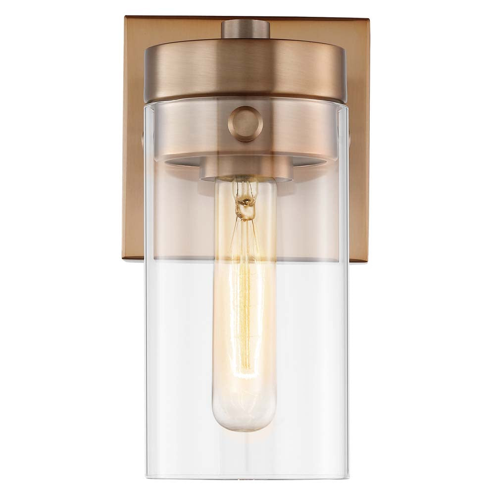 Intersection 1-Light Vanity Burnished Brass with Clear Glass
