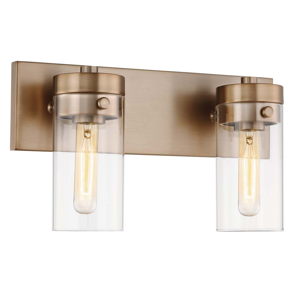 Intersection 2-Light Vanity Burnished Brass with Clear Glass