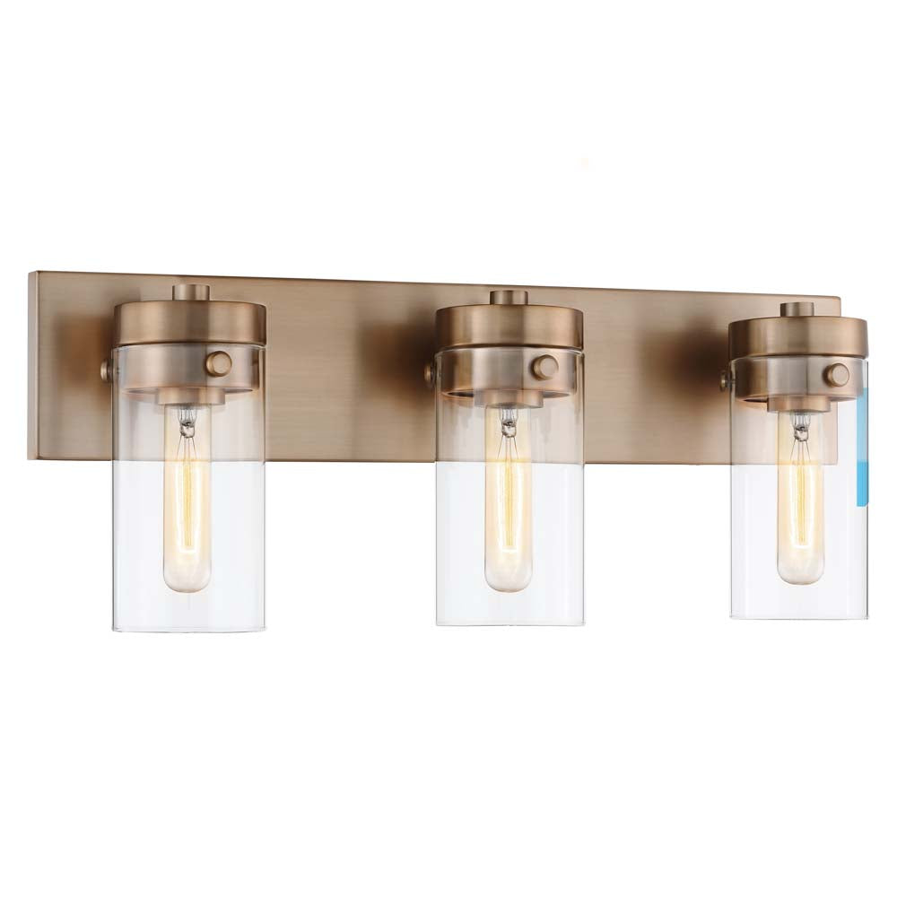 Intersection 3-Light Vanity Burnished Brass with Clear Glass