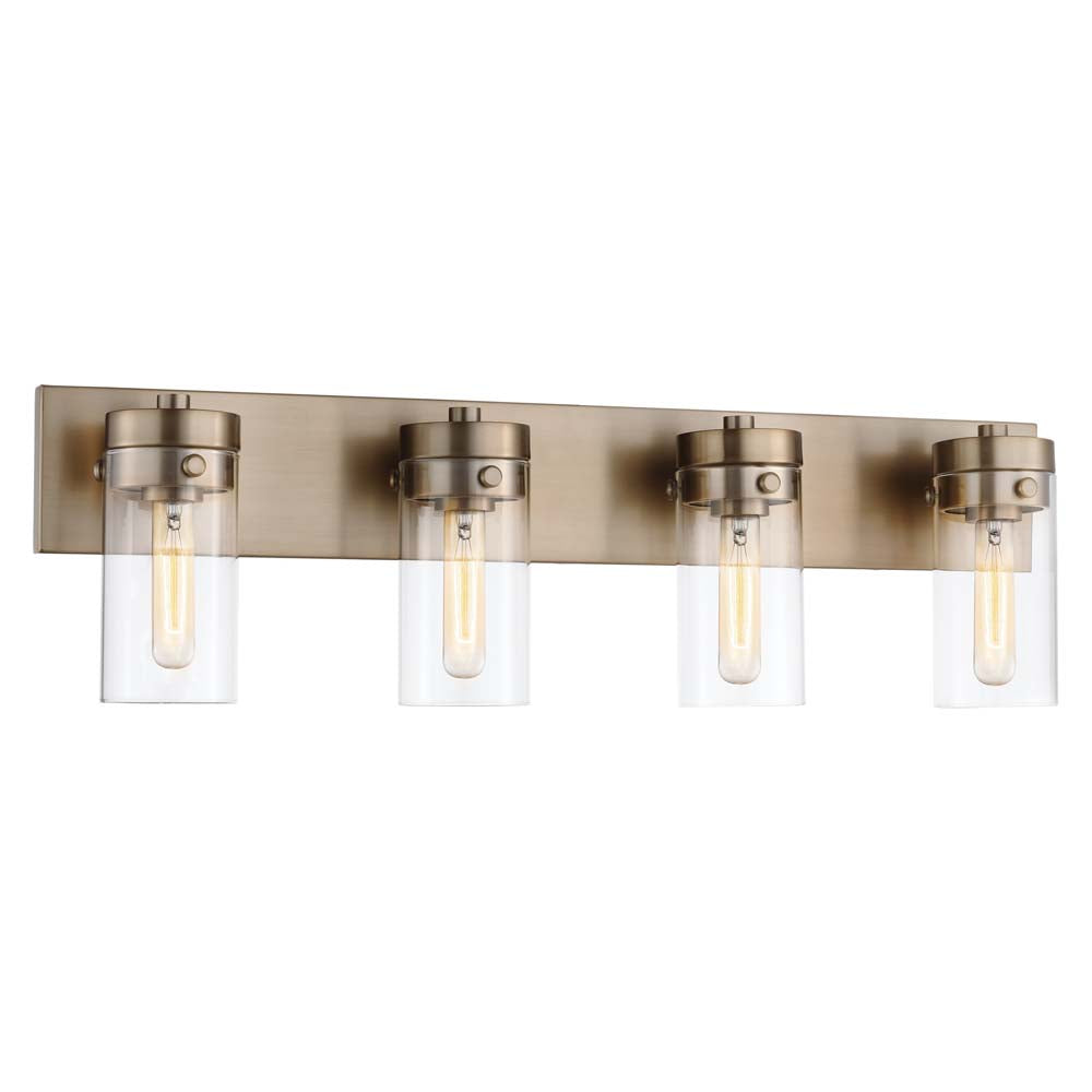 Intersection 4-Light Vanity Burnished Brass with Clear Glass