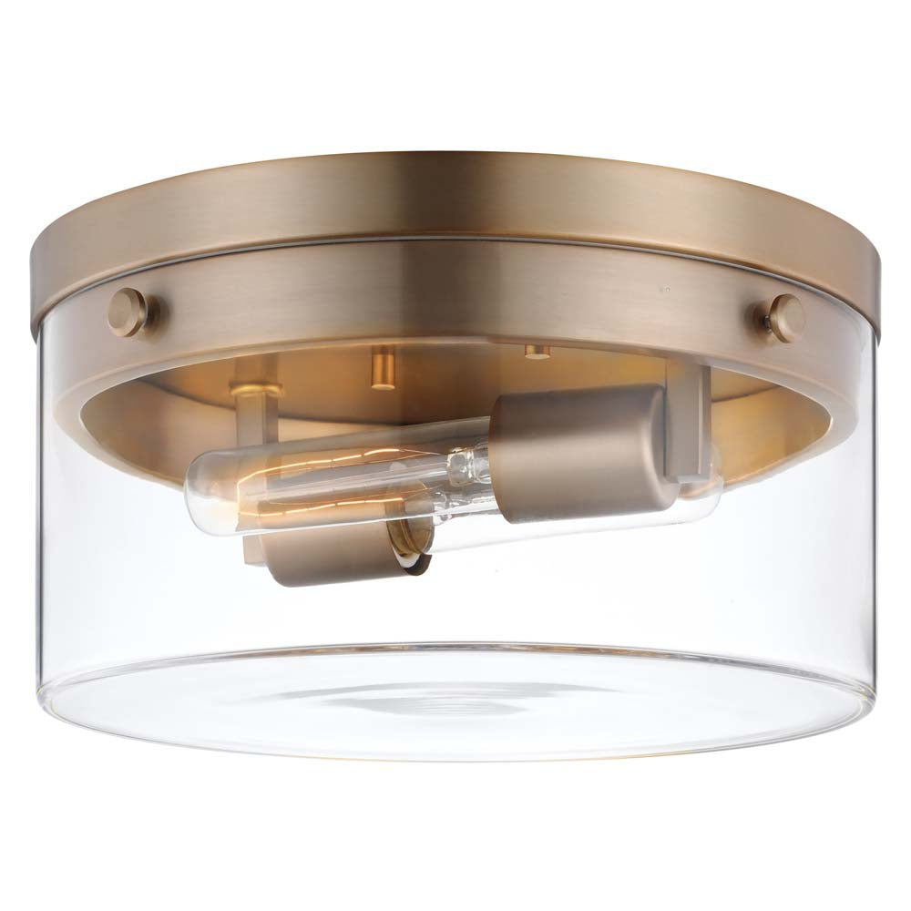 Intersection 60w Medium Flush Mount Fixture Burnished Brass w/ Clear Glass
