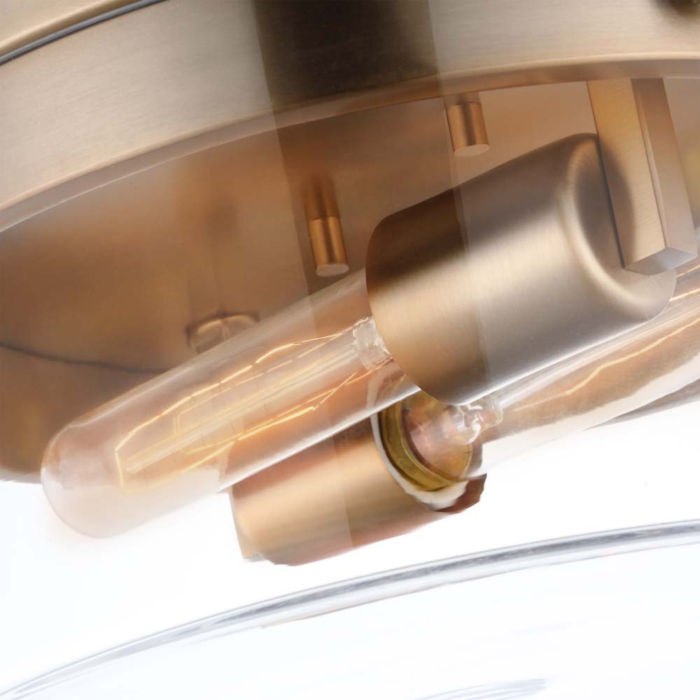Intersection 60w Medium Flush Mount Fixture Burnished Brass w/ Clear Glass