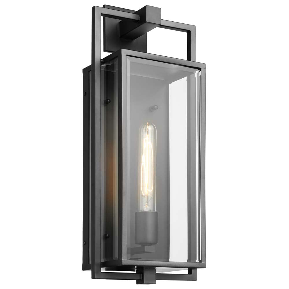 Exhibit Large Wall Lantern Matte Black w/ Clear Beveled Glass