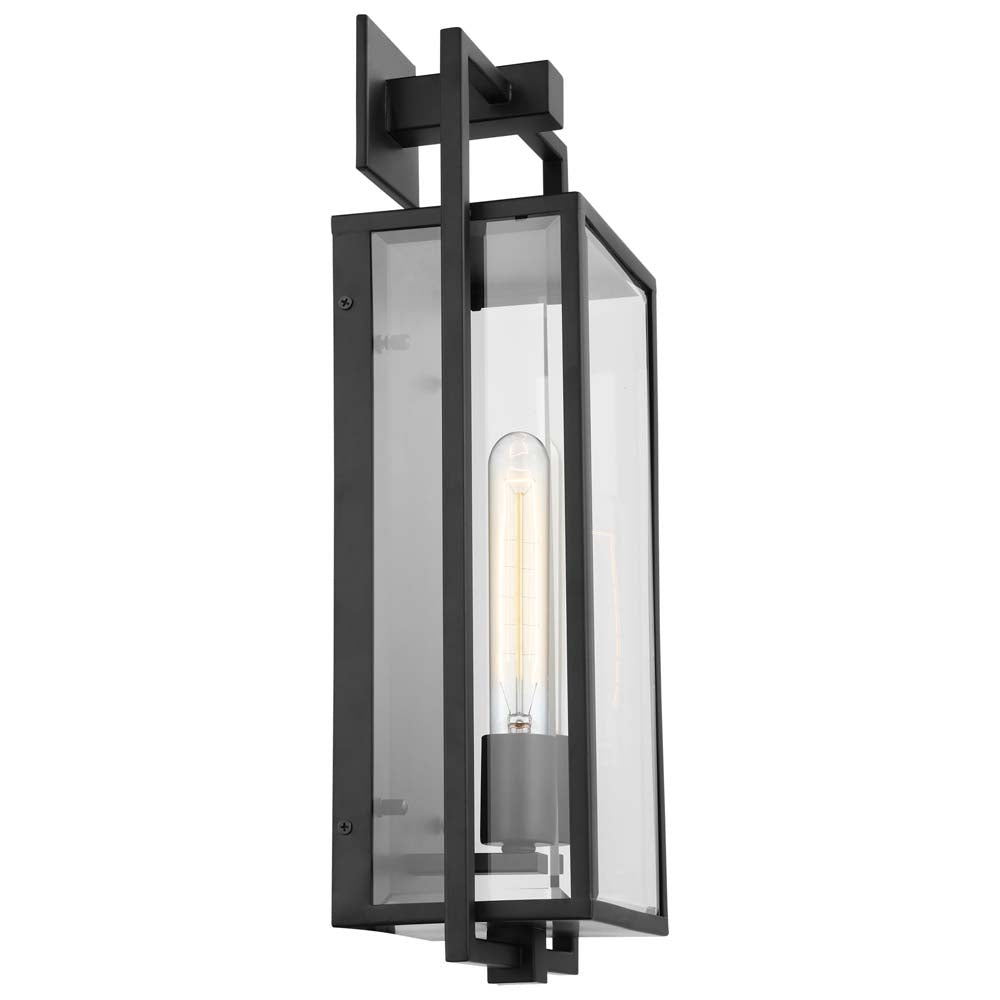 Exhibit Large Wall Lantern Matte Black w/ Clear Beveled Glass