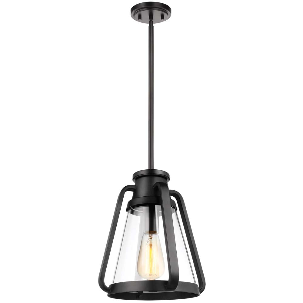 Everett 1-Light 10-in Pendant Matte Black with Clear Glass