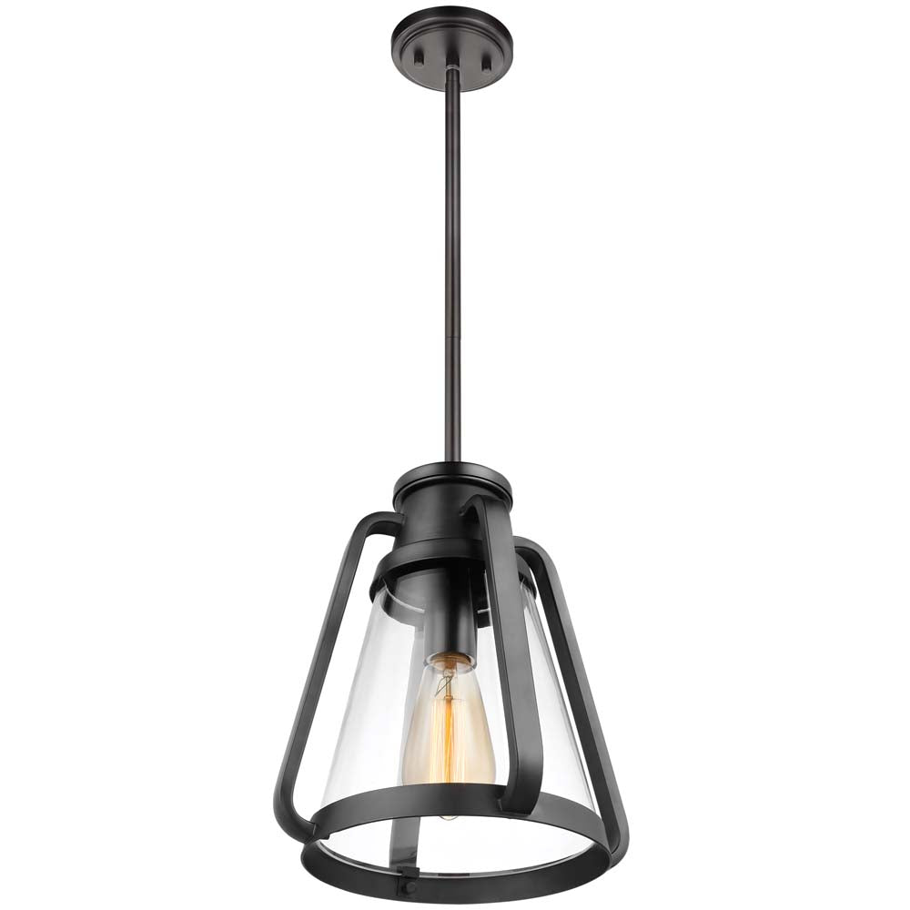Everett 1-Light 10-in Pendant Matte Black with Clear Glass