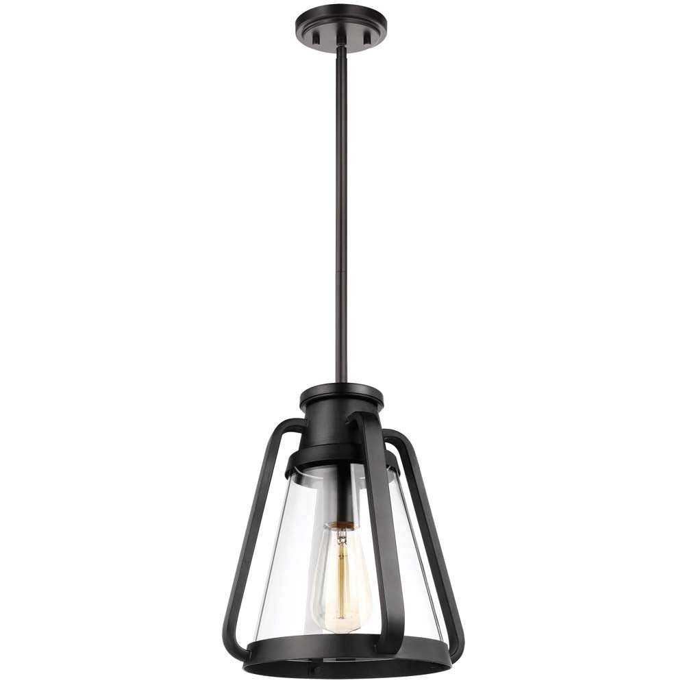 Everett 1-Light 10-in Pendant Matte Black with Clear Glass