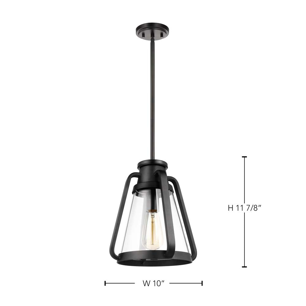 Everett 1-Light 10-in Pendant Matte Black with Clear Glass