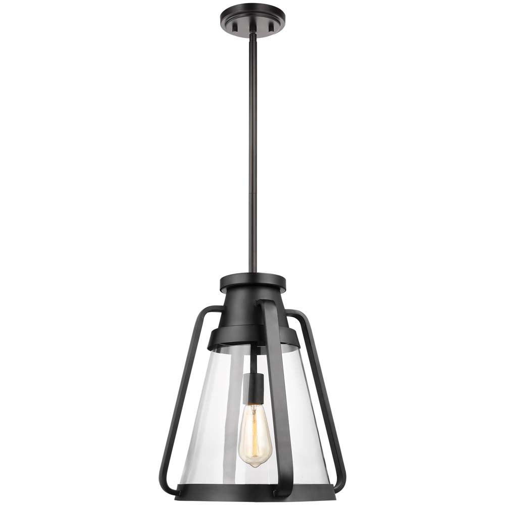 Everett 1-Light 14-in Pendant Matte Black with Clear Glass
