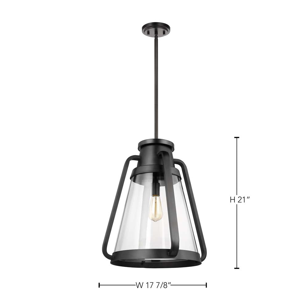 Everett 1-Light 18-in Pendant Matte Black with Clear Glass