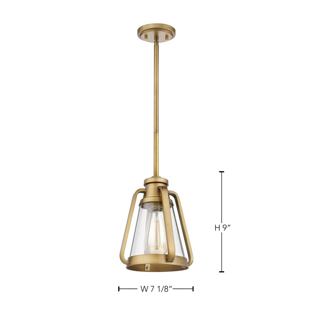 Everett 7-in Mini Pendant Natural Brass Finish with Clear Glass