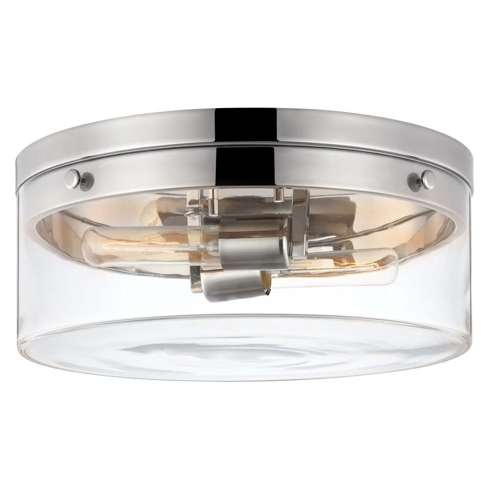 Intersection 60w Small Flush Mount Fixture Polished Nickel w/ Clear Glass