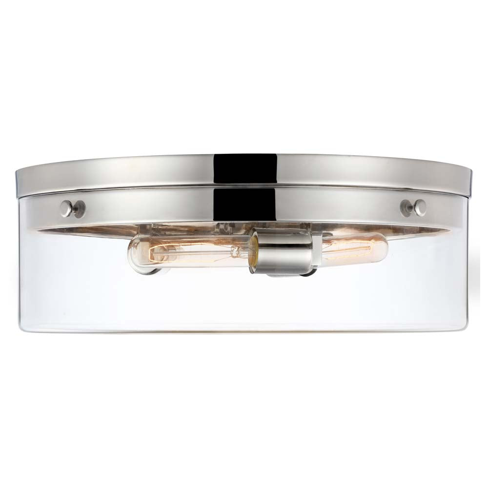 Intersection 60w Large Flush Mount Fixture Polished Nickel w/ Clear Glass