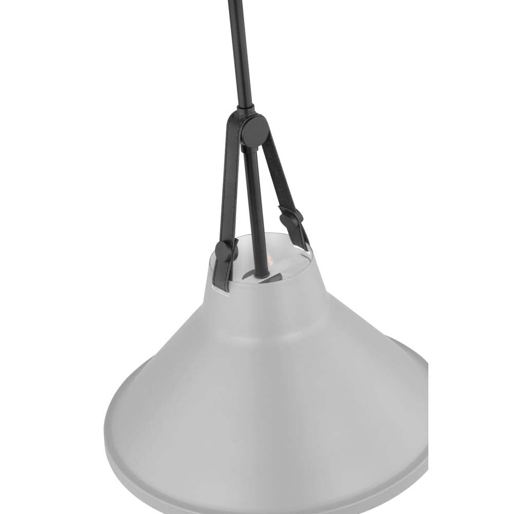 Zelda Pendant E26 Base 60w Black Finish Grey Metal Shade Faux Leather Straps