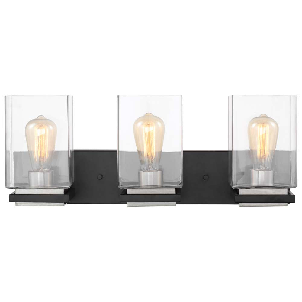 Crossroads 3-Light Vanity Matte Black with Clear Glass