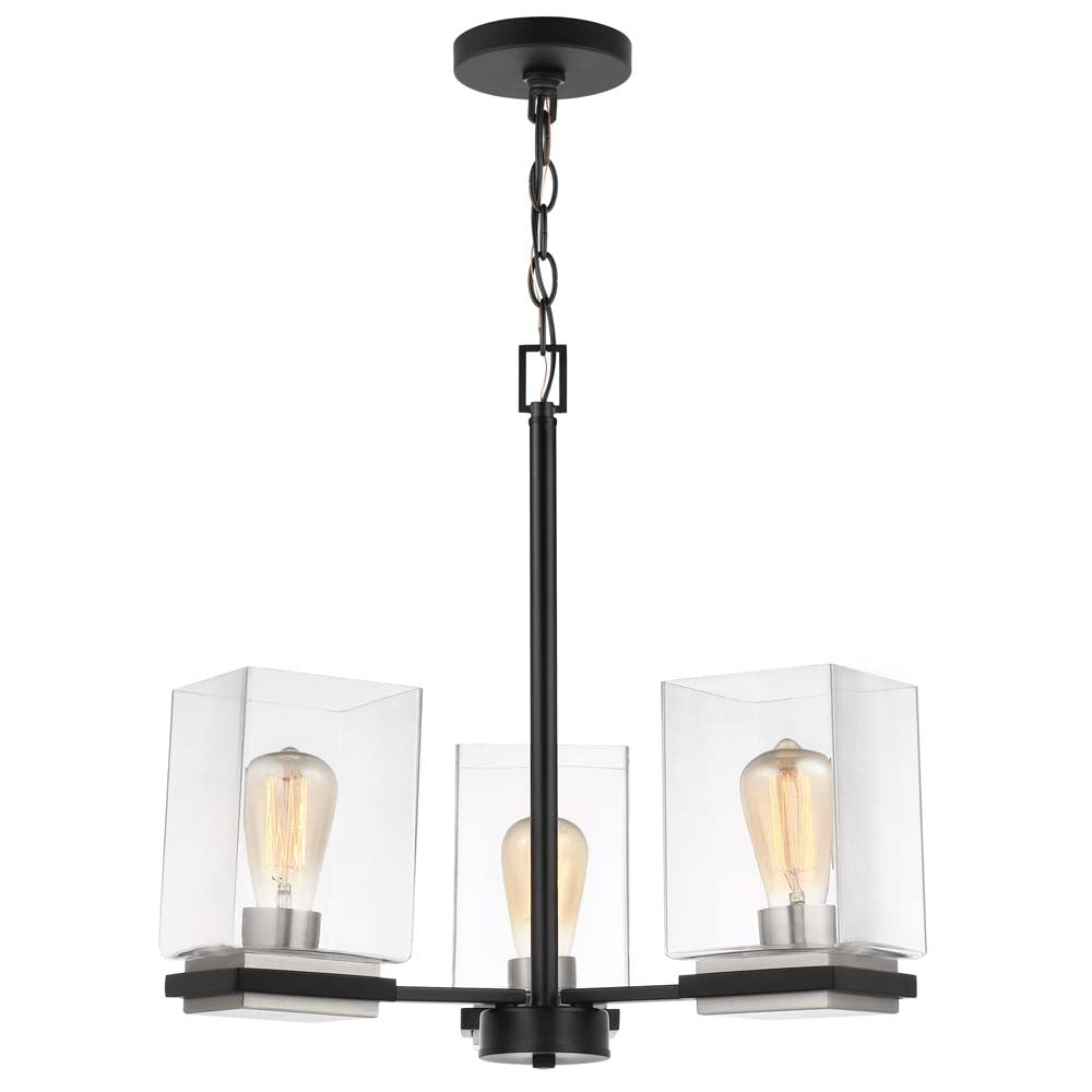 Crossroads 3-Light Chandelier Matte Black with Clear Glass