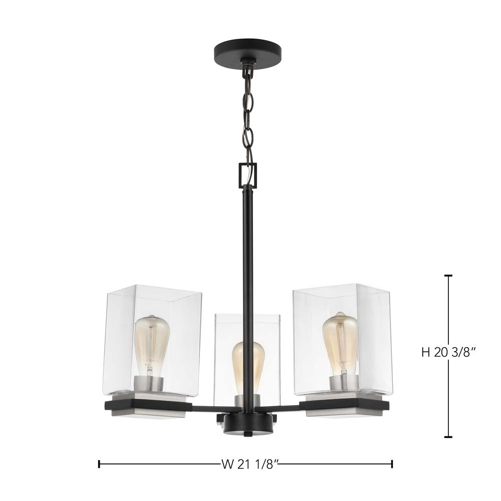 Crossroads 3-Light Chandelier Matte Black with Clear Glass