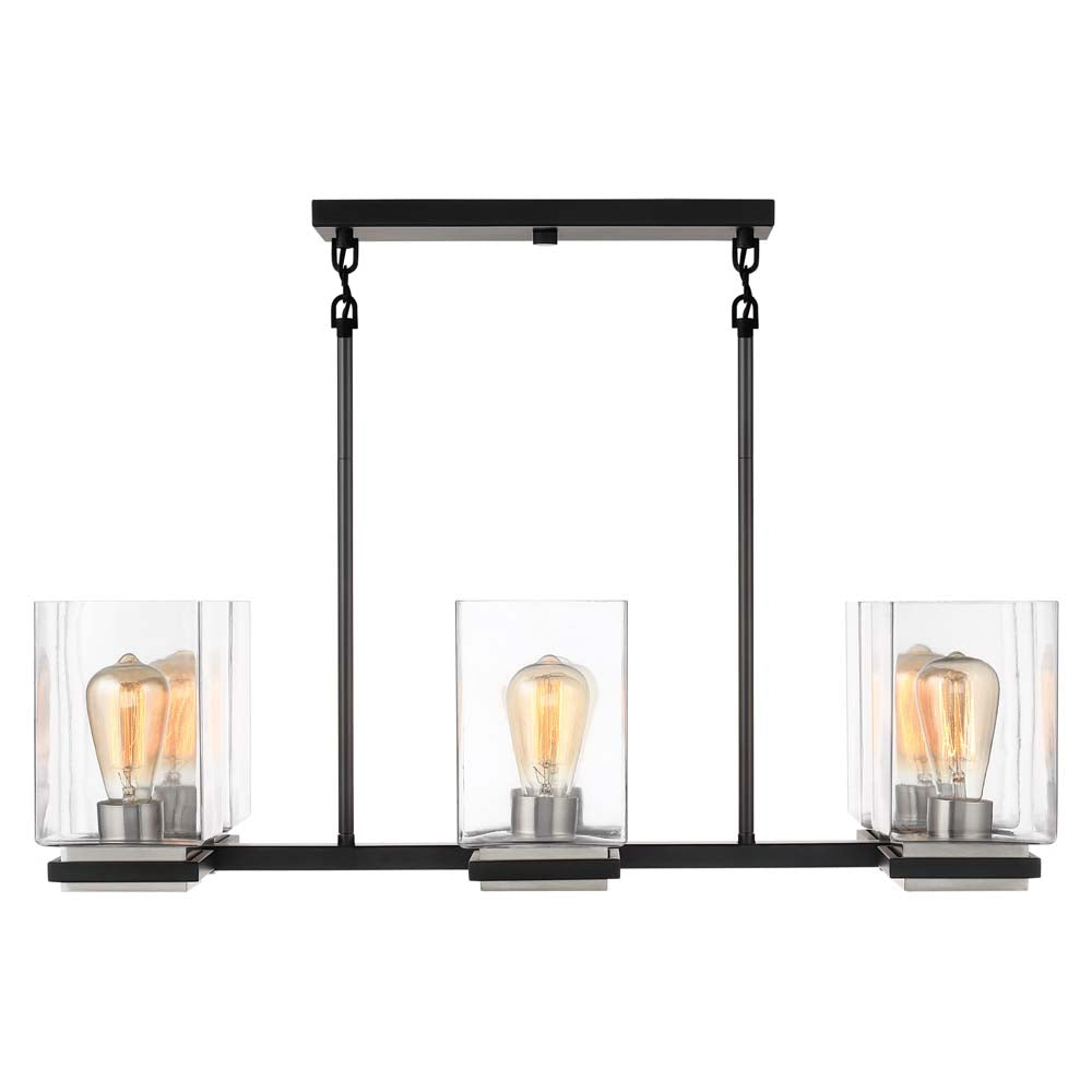 Crossroads 6-Light Island Pendant Matte Black with Clear Glass