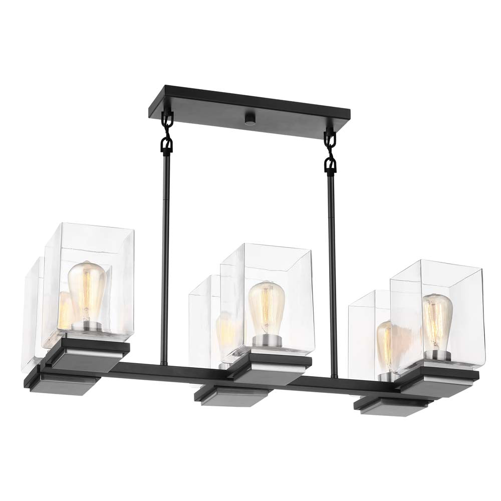 Crossroads 6-Light Island Pendant Matte Black with Clear Glass